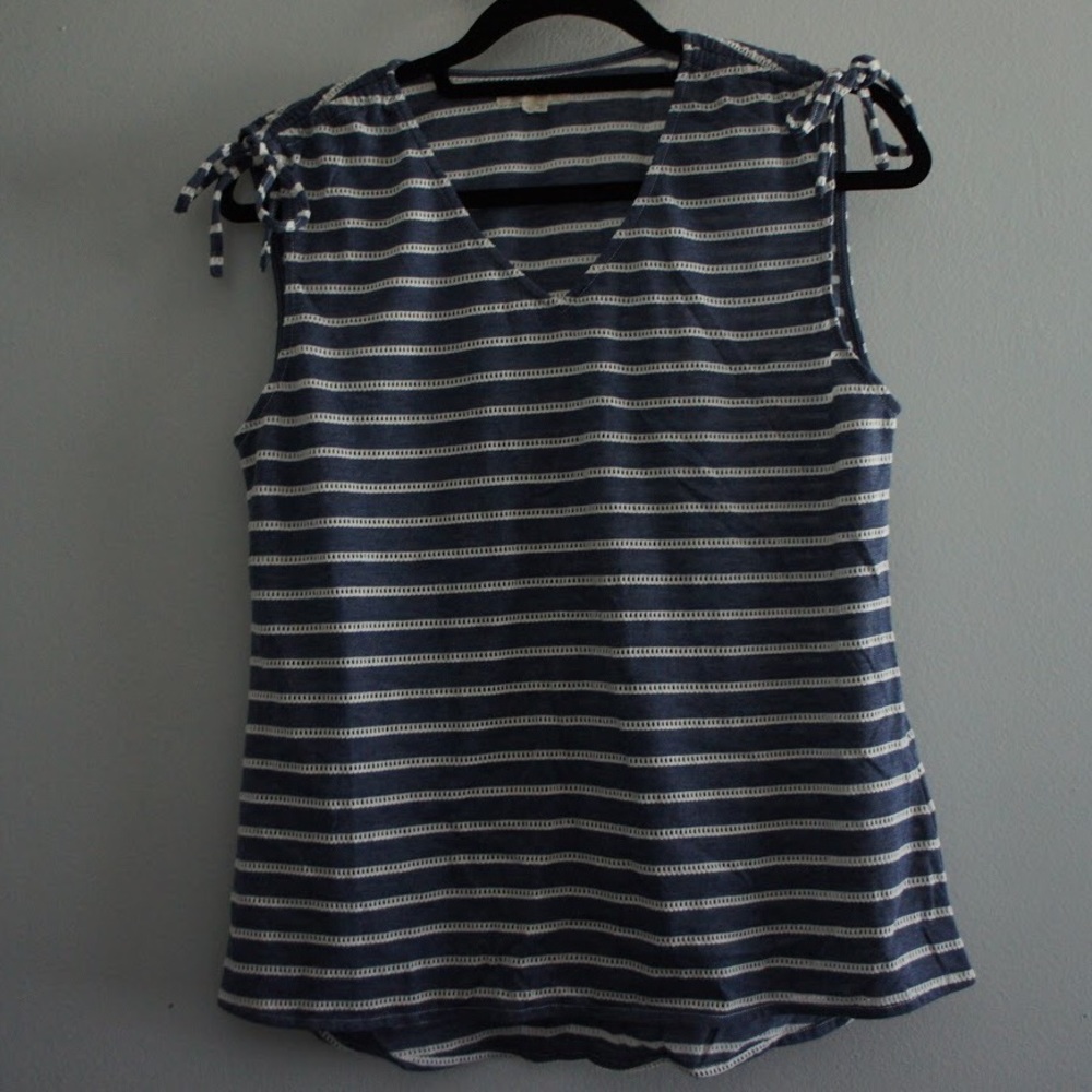 TULLE Striped Blue&White Sleeveless Top With Ties